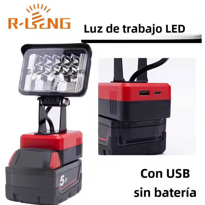 Luz De Trabajo LED Inalámbrica Para Batería De Litio Milwaukee 18V Lámpara Portátil Exterior Para Pesca Y Viajes (No Incluye Batería) - 1