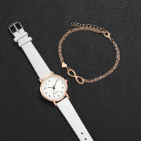 Set De 2 Relojes Para Mujer Con Dial Arábigo Y Correa De Cuero Cuarzo Reloj De Pulsera Con Corazón Dorado Y Pulsera Fashion - details 2