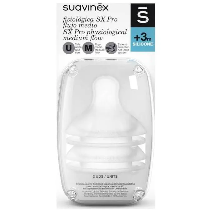 Suavinex Tetina Silicona Fisiológica Flujo M, 2 Uds - 1
