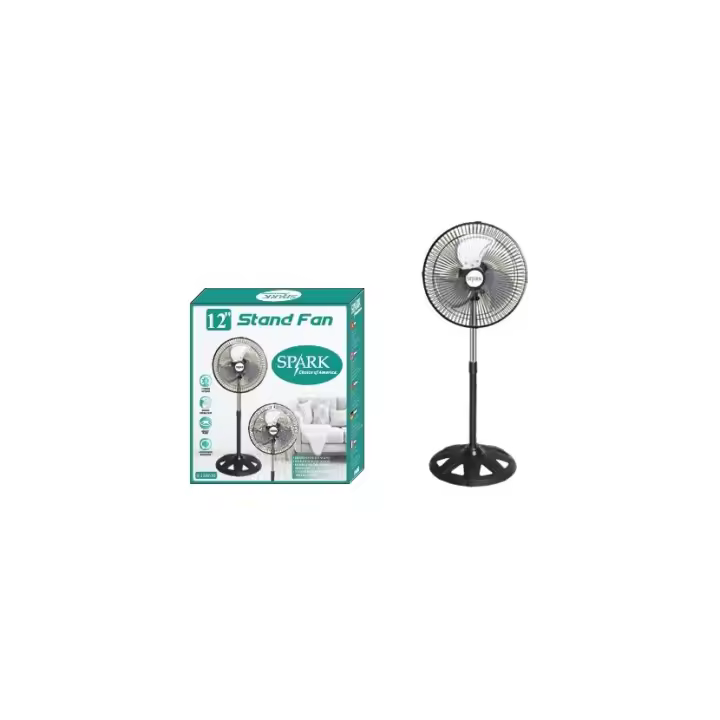 SPARK- VENTILADOR DE PIE DE 12". POTENCIA DE 40W. ALTURA AJUSTABLE. 3 VELOCIDADES. 3 ASPAS DE ALUMINIO. DIRECCIÓN AJUSTABLE A 120º. - 1