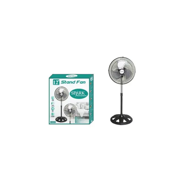 SPARK- VENTILADOR DE PIE DE 12". POTENCIA DE 40W. ALTURA AJUSTABLE. 3 VELOCIDADES. 3 ASPAS DE ALUMINIO. DIRECCIÓN AJUSTABLE A 120º. - 1