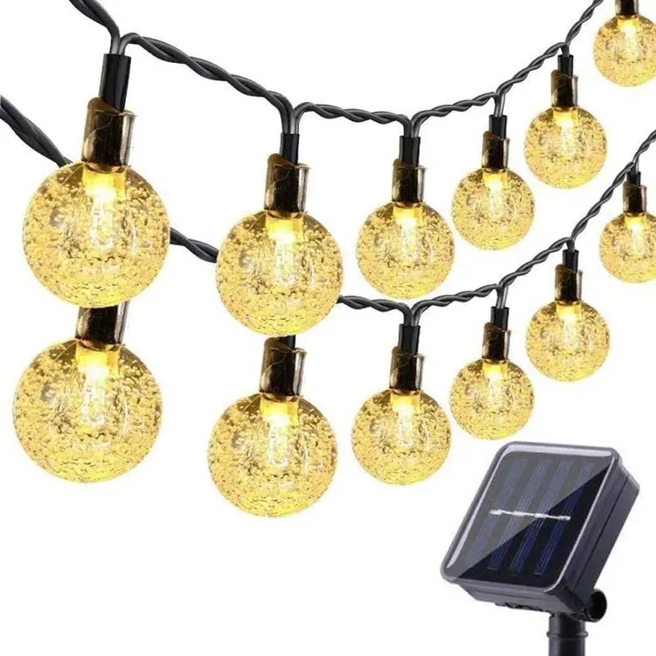 Guirnalda de luces solares para exteriores, 12 m, 60 LED, resistente al agua, 100 luces solares, 8 modos de guirnalda de luces solares para jardín, patio, fiesta (blanco cálido) - 1