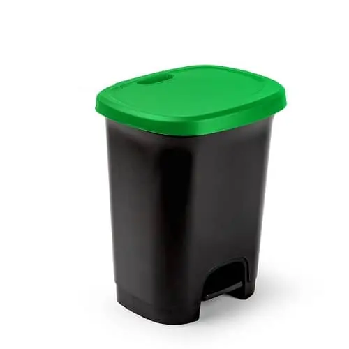 CABLEPELADO Cubo basura plastico, Cubo basura apertura pedal, Papelera de pedal, Cubo de pedal, Libre de BPA, 45 cm alto x 38 cm ancho x 32 cm fondo, Capacidad 27 Litros, Negro con tapa verde - 1
