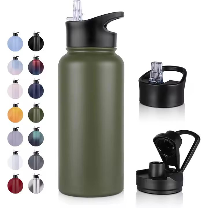 1L Insulated Water Bottle with Magnetic Phone Holder – 2 Lids (Straw & Spout), Stainless Steel Vacuum Flask, BPA-Free, Leakproof – for Gym, Travel, Camping, Hiking - 1