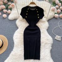 Vestido De Punto Para Mujer Con Cuello Redondo Y Manga Corta Ajustado Y Elegante Vestido De Verano Coreano De Calle Chic Vestido Corto De Dama - details 15