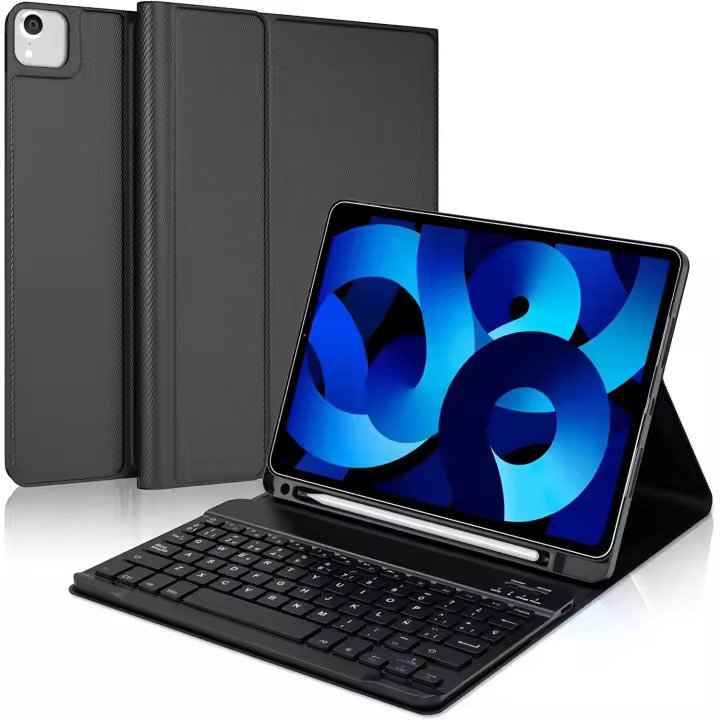 FGNS Funda con Teclado Español con Ñ Bluetooth para iPad Pro 12.9” ,  Carcasa PU Delgada rotectora Delgada con Ranura de Lápiz  con Teclado Bluetooth Desmontable para iPad Pro 12.9”(3.ª 4.ª5.ª, 6.ª generación - 2018, 2020, 2021, 2022) - 1