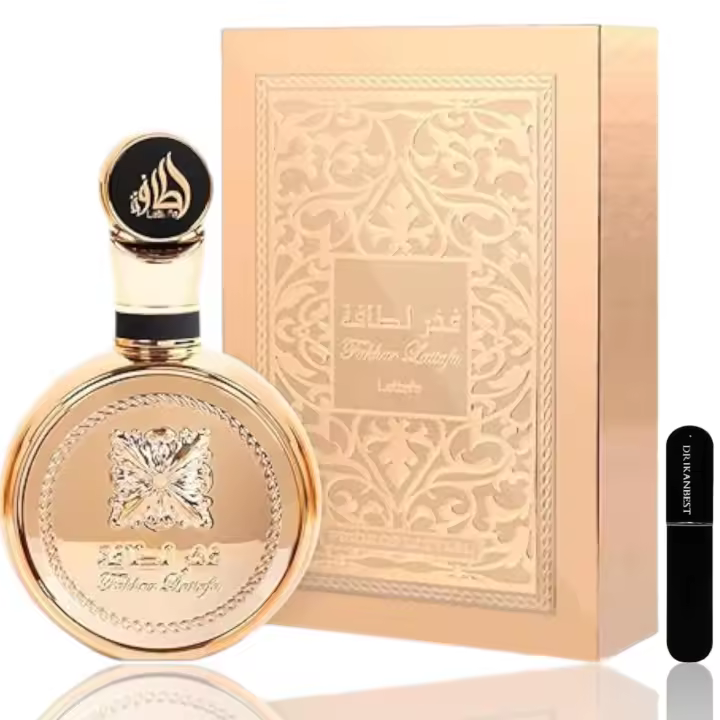 Perfume Fakhar Gold Extrait (ORIGINAL) by Lattafa Pride Eau de Perfume 100ml+Regalo Atomizador DRIKANBEST recargable 5ml - 1