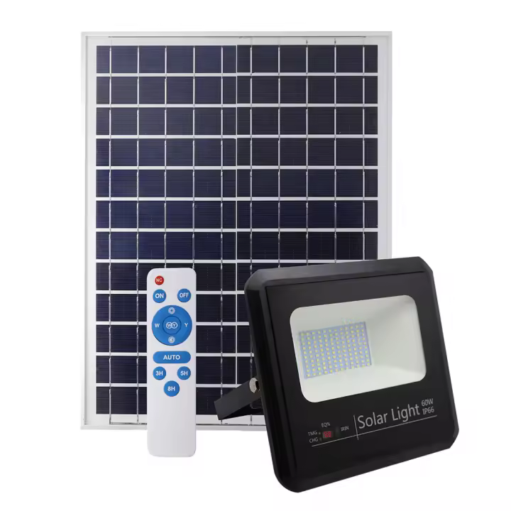 Proyector de luz Solar fabrilamp foco de luz modelo  Malaquita 60w 6500k Negro 5400lm (23x25,5x6,5)(35x35x2)cm Mando Y Cable 5m - 1