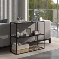 HOMCOM Mesa de Consola Estilo Industrial Mesa de Entrada con Estante Marco de Acero y Antivuelco Mueble de Recibidor para Salón Pasillo Carga 20 kg 90x30x75 cm Negro - details 6