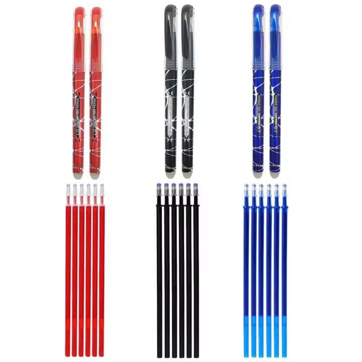 RHardware 6 bolígrafos tinta roja,negra,azul borrable de 0,7mm y 18 recambio de gel de bolígrafos - 1