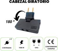 Pack 2 Ladron Enchufe Multiple Plano de 3 Tomas Diseño Fino: Ideal para Espacios reducidos Cabezal Giratorio 180º Adaptador Americano y Europeo Sello CE 250 V Toma Tierra 10A () - details 4
