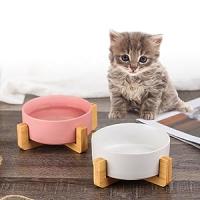 Comedero perro gato de cerámica doble con base de bambú Edipets - details 5