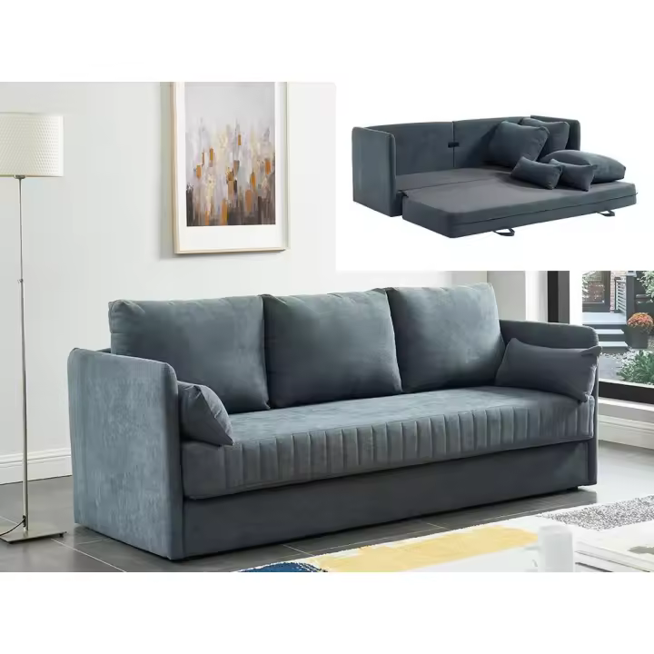Vente-unique - Sofá cama de 3 plazas de tela GRECCO - Gris - 1