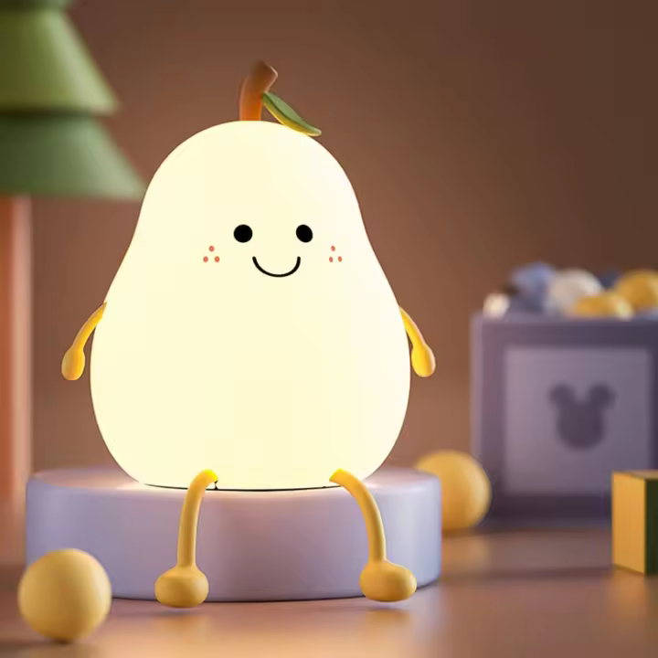 Comely Luz Nocturna Infantil, Forma de Pera Creativa Regulable 7 Colores Luz de Noche LED Silicona Con Función de Temporizador, USB Lámpara Quitamiedos para Regalo infantiles - 1