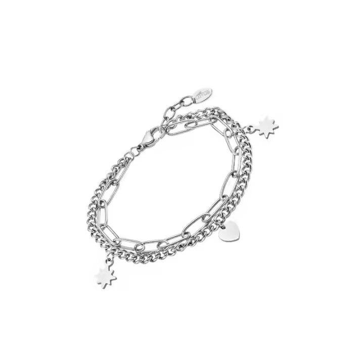 Pulsera Lotus Style de Acero Inoxidable con Colgantes de Corazón y Estrellas para Mujer - 1