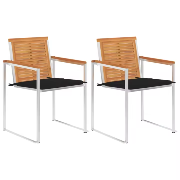 vidaXL Sillas de jardín con cojines 2 uds madera maciza acacia y acero - 1