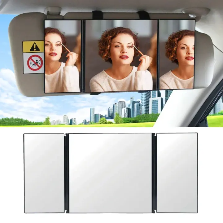 Espejo De Maquillaje Para Coche Plegable Pantalla Grande 30*14cm 3 Secciones Espejo Interior De Auto Visera Antirreflecteante - 1