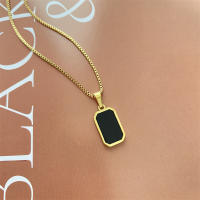 Collar Pendentivo Rectangular Minimalista Para Mujeres Y Hombres Negro Epoxy Largo Dorado Metal Joyería De Cumpleaños Diaria - details 5