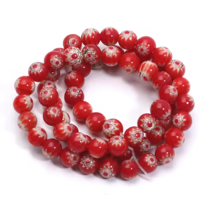 63pcs 6mm Murano Lampwork Perlas Redondas De Vidrio Pintado Con Flores Para Fabricación De Joyas Pulseras Collares Accesorios - 1