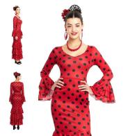 Disfraz de Sevillana rojo con lunares blancos negros para mujer niña, Vestido de flamenca para fiesta feria abril - details 4