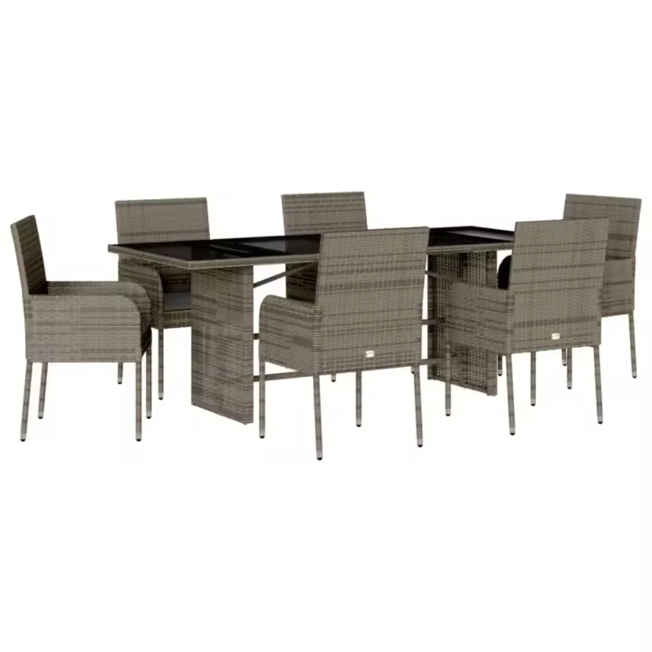 vidaXL Set comedor jardín 7 pzas y cojines ratán sintético gris - 1
