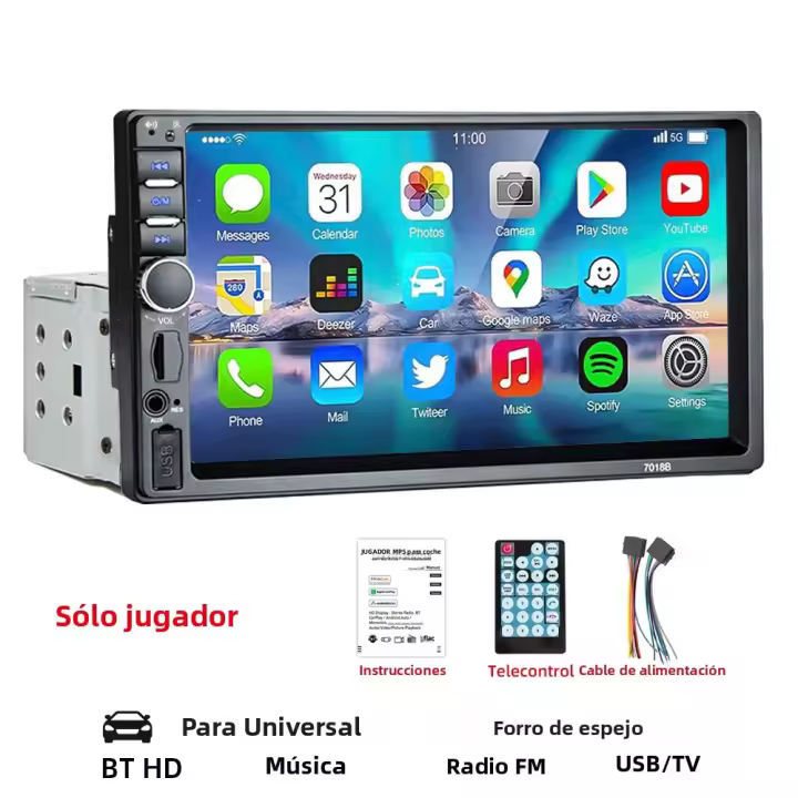 Reproductor Multimedia Para Coche HIPPBQCC 7 Pulgadas 1 DIN Estéreo MP3 MP5 Soporta SWC/AUX/BT/SD/USB/Mirrorlink/FM/RCA/Vídeo HD Y USB - 1