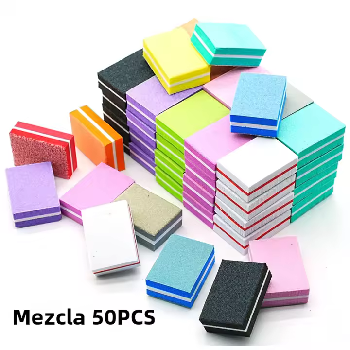 Lote De 10/25/50pcs Mini Bloques De Archivo Para Uñas Doble Cara Coloridos Esponja De Pintura De Uñas Herramientas De Pulido Para Manicura - 1