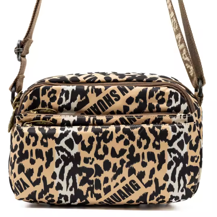 DUNNE BRAND YAN SHUANG Bandolera “Crepe” - Marrón, Estampado de Leopardo, Algodón y Piel, Hecha a Mano, Regalo Especial - 1