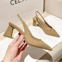 Sandalias De Verano 2024 Para Mujer Con Punta Aguda Y Correa Trasera Color Sólido Cómodas Y Elegantes Con Tacón Alto Sin Plataforma Talla Verdadera Para Oficina Y Carrera - details 1