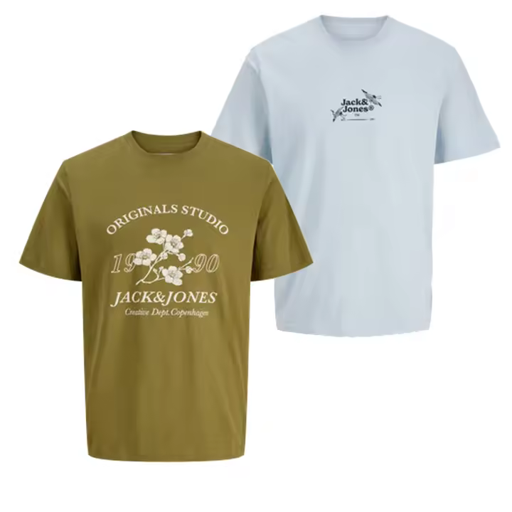 Jack & Jones NEW 25 Hombre Pack 2 Camisetas de Algodón  DE 160 Grs Serie JORJUKA SS25  Logo estampado Moda Casual Informal  REF 286112 - 1