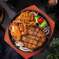 Plato De Hierro Fundido Con Base De Madera Tamaño Personal Redondo Para Asado En Casa Y Restaurante Accesorio De Cocina - details 2