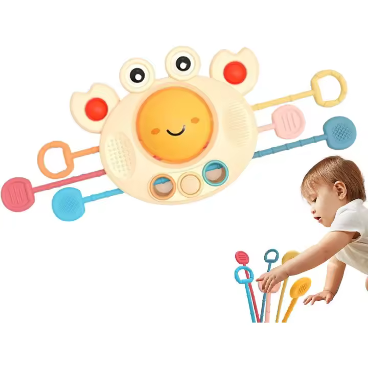 1 pieza de juguetes de tracción para bebés - Juguetes sensoriales creativos - Juguetes interactivos Juguetes de silicona de grado alimenticio seguros Forma de cangrejo para niños, niñas - 1