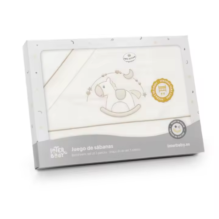 Sábanas Minicuna 100% Algodón  50X80 (bajera+encimera+funda almohada) Modelo Caballito Interbaby - 1