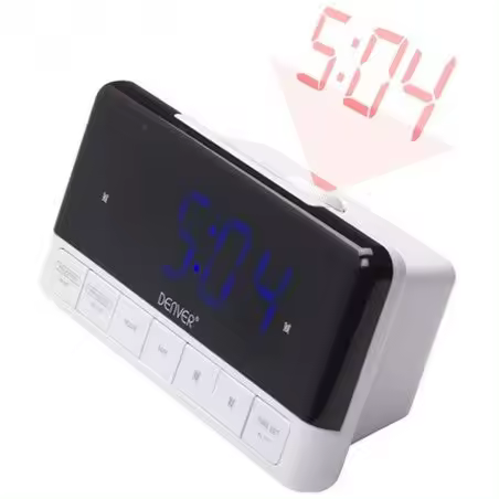 Denver Electronics ECP-719NR Despertador Doble Alarma con Proyección de Tiempo y Cargador USB - 1
