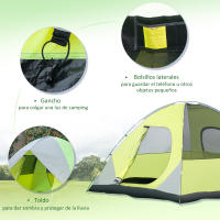 Outsunny Tienda de Campaña Familiar 3 Personas Tienda de Camping UPF 30+ Impermeable hasta 1500 mm con Doble Capa Bolsillos y Bolsa de Transporte 300x300x185 cm Gris y Amarillo - details 5