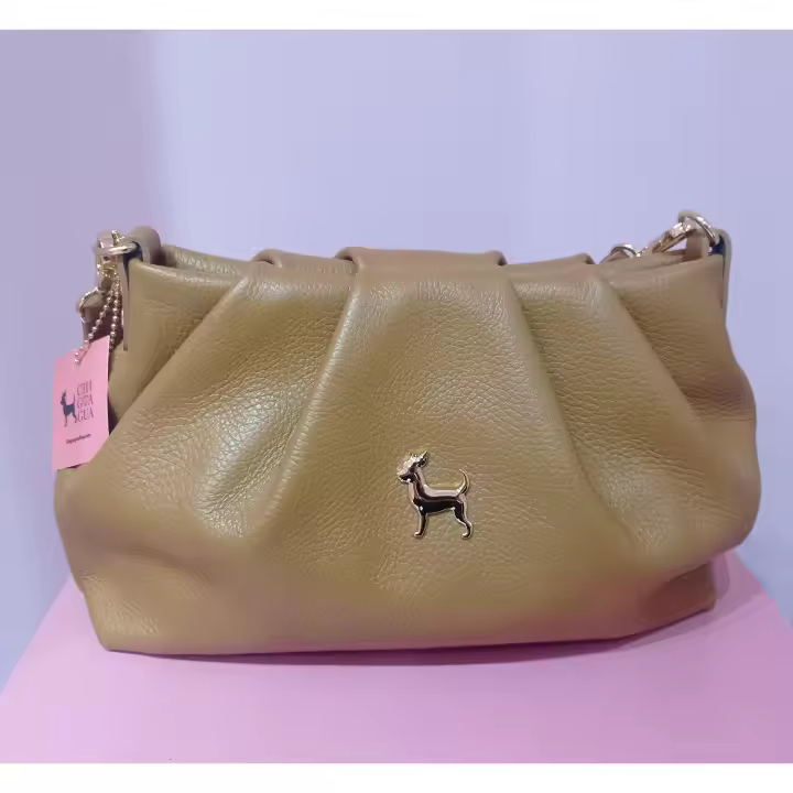 Bolso de piel Chiguagua Frunce color camel, Ref: CHB25145-1 - 1