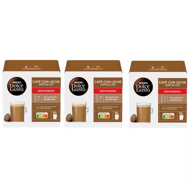 NESCAFÉ Dolce Gusto Café con Leche descafeinado, ( pack  3 X16)  total 48 capsulas - 1