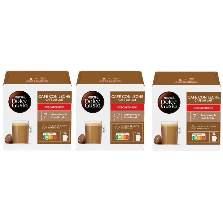 NESCAFÉ Dolce Gusto Café con Leche descafeinado, ( pack  3 X16)  total 48 capsulas - 1