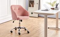 Silla de Oficina Giratoria de 360° de Terciopelo con Altura de Asiento Ajustable Silla Terciopelo Carga 136 KG Rosa - details 0