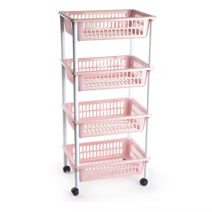 Shoppe house - Carrito verdulero Modelo PLFT de plástico con 4 Niveles y Ruedas, cestas apilables portaobjetos, Frutas, Verduras, Cocina, baño (Rosa - 85 x 40 x 30 cm) - 1