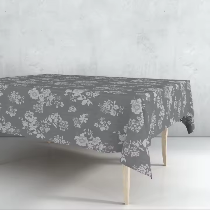 Mantel de Hule estampado por metros - Flores Grises 43189-1    mantel por metros; manteles; mantel barato; mantel jardín - 1