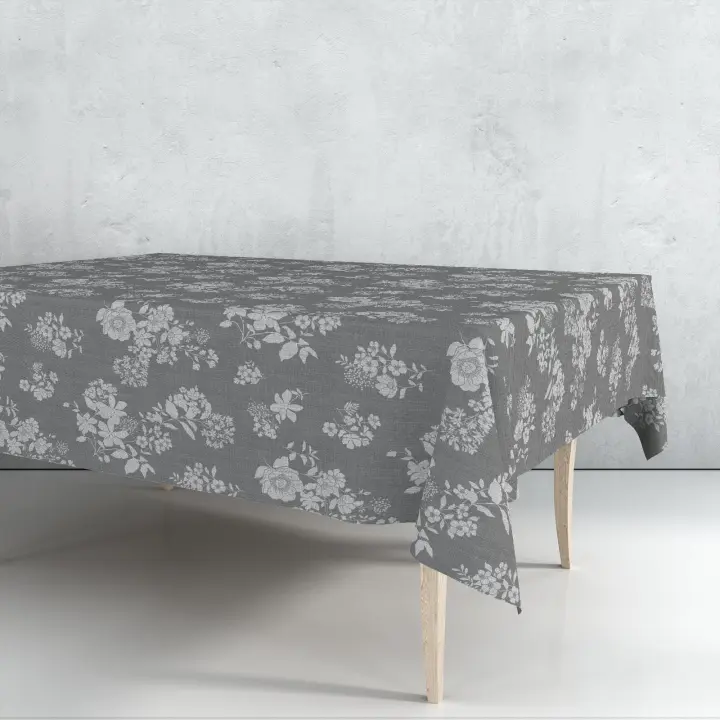 Mantel de Hule estampado por metros - Flores Grises 43189-1    mantel por metros; manteles; mantel barato; mantel jardín - 1
