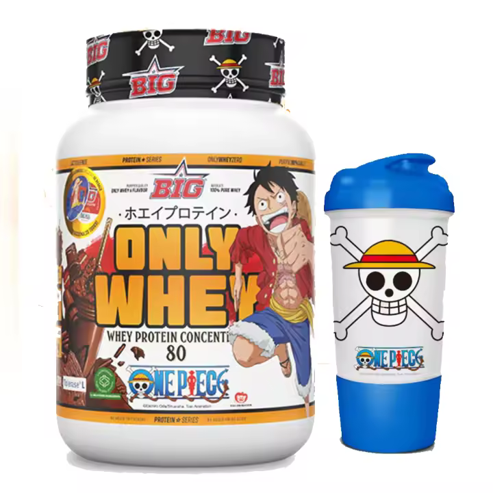 BIG - Proteinas Whey ONE PIECE - Edición Exclusiva con 12 Tazos Coleccionables. Materia Prima Premium. Whey Protein para Masa Muscular. Sin Lactosa 1Kg Sabor Choco One + Shaker - 1
