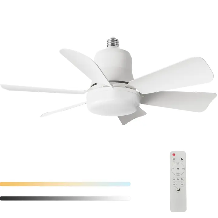 Ventilador de techo inalámbrico con control remoto, con rosca y luz regulable, con bombilla enchufable para pasillo, cocina, baño, garaje y cuarto de herramientas, color blanco. - 1