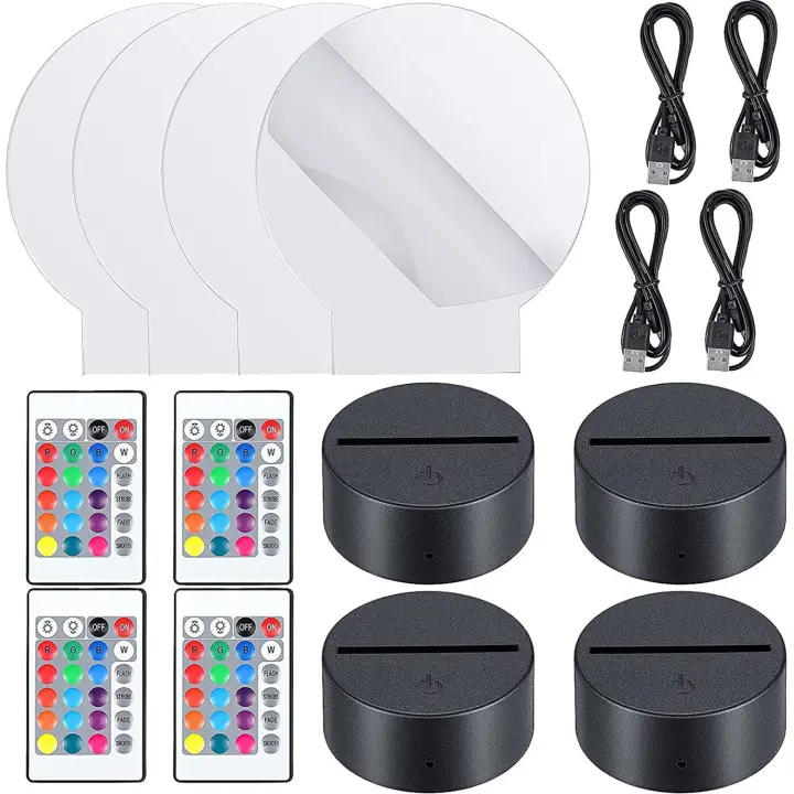 Lámpara Nocturna LED 3D Con Base Y Hojas De Acrílico Transparentes Control Remoto Y Cables USB Ajustable 16 Colores 4 Modos - 1