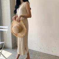 Vestido De Punto REALEFT 2025 Para Mujer Estilo Casual Cuello En V Midi De Pierna Larga Con Abertura Lateral Y Cintura Alta - details 2