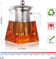 Square Glass Teapot with Infuser, 700 ml Borosilicate Tea Pot for Loose Tea, Clear Leaf Teapot with Strainer for Microwavable and Stovetop Safe - details 0