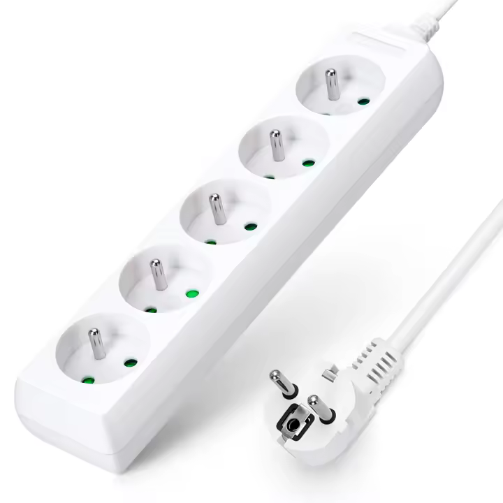 Aigostar Regleta alargador de 5 enchufes 16A 2P + E con cable de 3/5 metros e. Color Blanco - 1