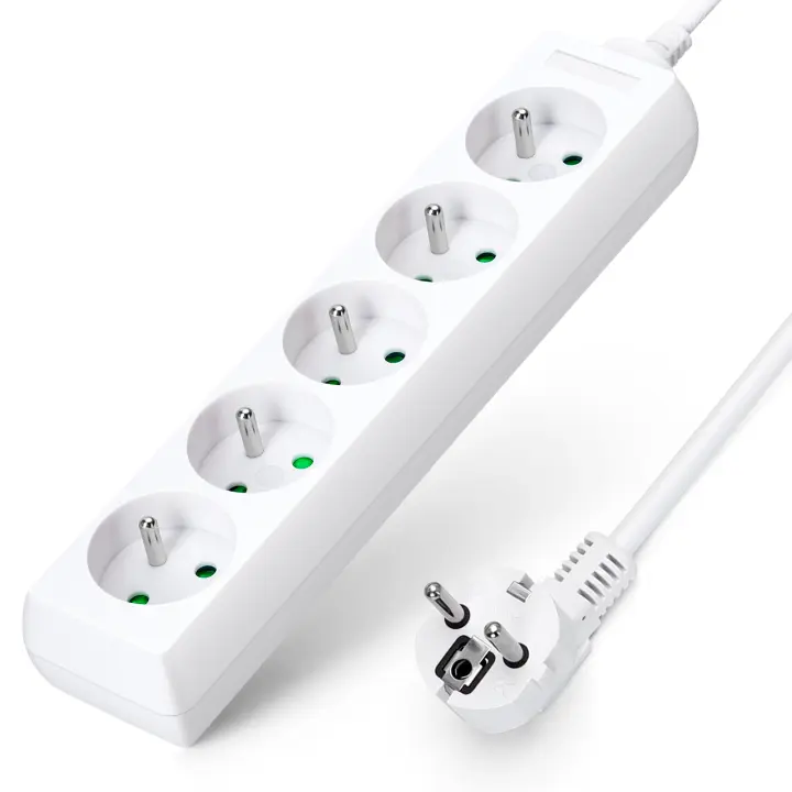 Aigostar Regleta alargador de 5 enchufes 16A 2P + E con cable de 3/5 metros e. Color Blanco - 1
