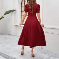 Vestido Elegante De Fiesta Para Mujer Cintura Alta A-Line De Color Sólido Con Manga Corta Estilo Francés Vestido De Cintura Cinchada Temperamento - details 15